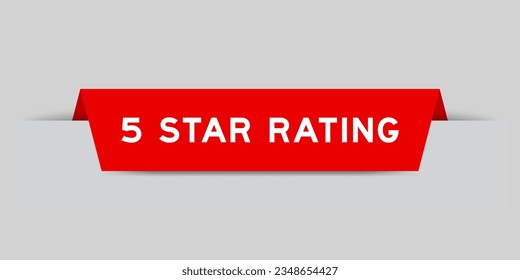 Red color inserted label with word 5 star rating on gray background