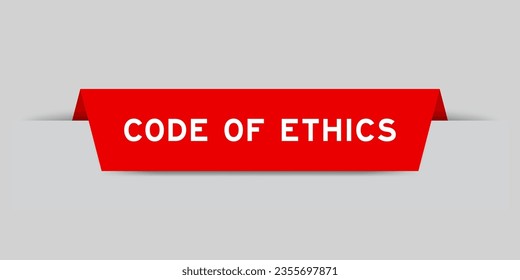 Red color inserted label with word code of ethics on gray background