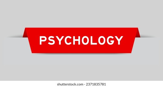 Red color inserted label with word psychology on gray background