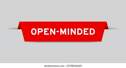 Red color inserted label with word open minded on gray background