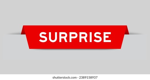 Red color inserted label with word surprise on gray background