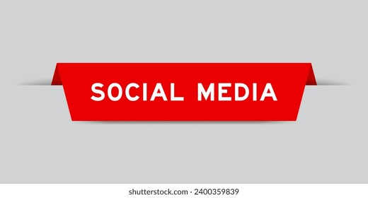 Red color inserted label with word social media on gray background