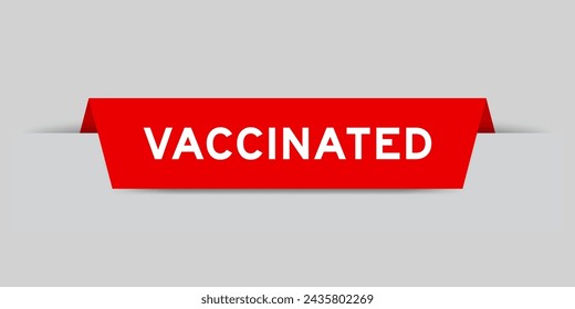 Red color inserted label with word vaccinated on gray background