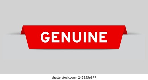 Red color inserted label with word genuine on gray background