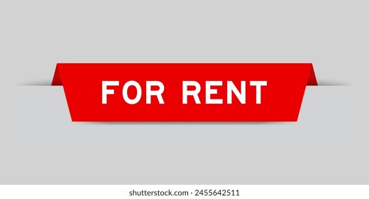 Red color inserted label with word for rent on gray background