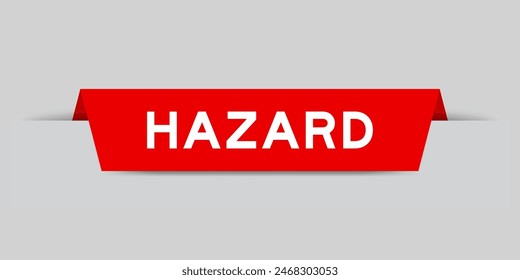 Red color inserted label with word hazard on gray background