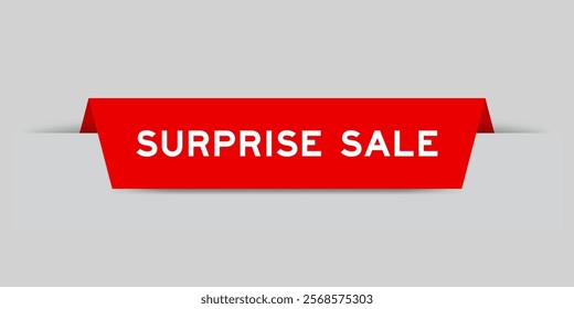 Red color inserted label with word surprise sale on gray background