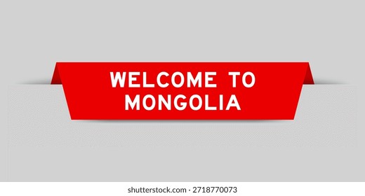 Etiqueta insertada de color rojo con la palabra bienvenida a mongolia sobre fondo gris