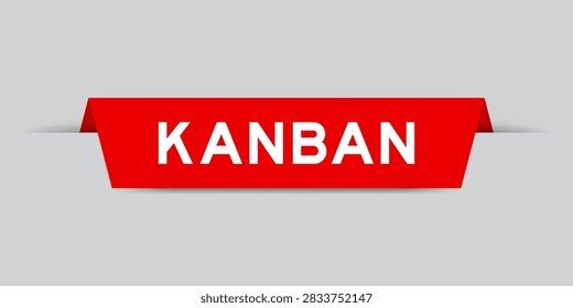 Red color inserted label with word kanban on gray background