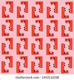 Red color L letter cute monster alphabet vector pattern