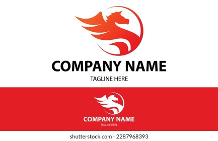 Red Color Legend Pegasus Myth Logo Design