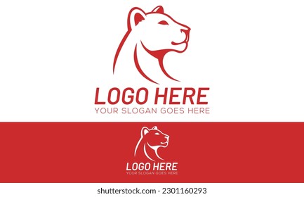 Red Color Line Art Panther Logo Design