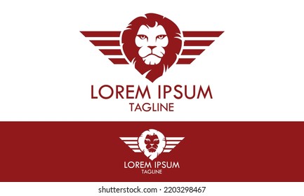 Red Color Lion Face with Wing Logo Design