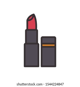 red color lip stick makeup icon in flat style isolated. Vector Symbol illustration.