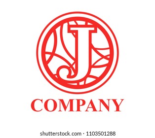 red color logo symbol type letter j initial business logo design idea illustration shape in circle with beautiful curvy oval line art for premium corporate