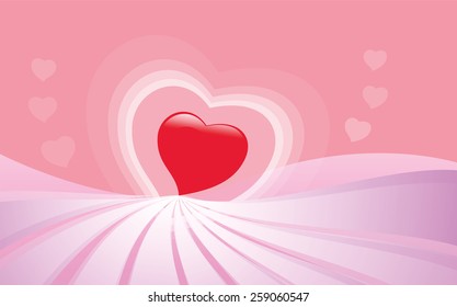 red color love heart in pink background, illustration