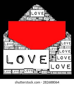 Red color LOVE letter with LOVE text Become an envelope and black white together for Valentines day surprise vector print Pattern. T shirt print, gift card design, poster, wallpaper , fabric pattern
