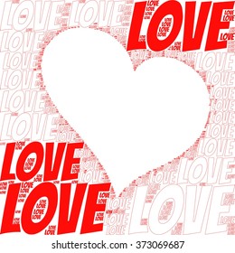 Red color Love words and text with white background together create heart silhouette vector print pattern. for fashion and graphic design. t shirt print and special valentines day gift print pattern.