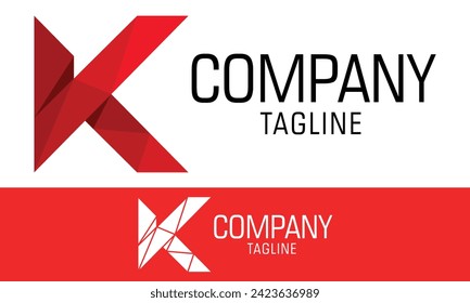 Diseño de logotipo de K con letras de color rojo bajo y polaco