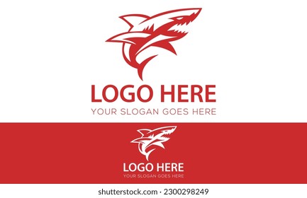 Red Color Luxury Wave Shark Logo Design