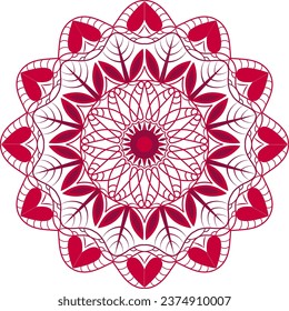 A red color mandala design is for coloring books, background, textiles.