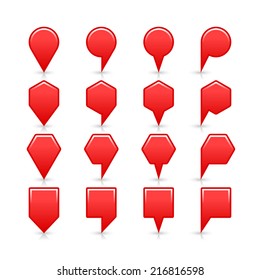 Red color map pin sign satin location icon with gray shadow and reflection isolated on white background. Web design element save in vector illustration 8 eps