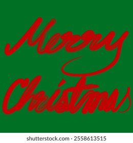 Red color Merry Christmas hand drawn calligraphy on green background