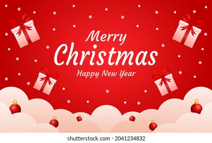 red color merry christmas and new year greeting background design for sales banner and poster template.
