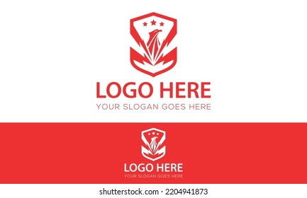 Red Color Monogram Abstract Shield Eagle Head Bird Logo Design	