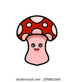 red color mushroom cartoon illustration design smiling face. design for book templates.