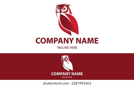 Red Color Nature Leaf Abstract Owl Bird Logo Design
