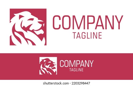 Red Color Negative Space Lion Face Logo Design