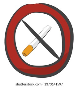 A red color no-smoking sign placed in a public spot vector color drawing or illustration 