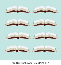 Red color opened ruled book, book with lines or multiple number of books vector illustration education study isolated on light blue color bg background