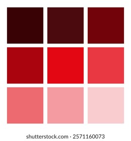 Red color palette. Coordinated shade squares. Bold gradient tones. Minimal vector design.