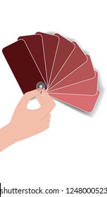 Red color palette - fan pattern - female hand - isolated on white background - vector