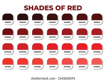 Red color palette with RGB HEX color codes, Hex codes, Fashion trend red color palette, Shades of red, Swatches set, Red color references