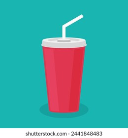 Red Color Paper cup icon in flat style. Suitable for soda, juices or cold beverages