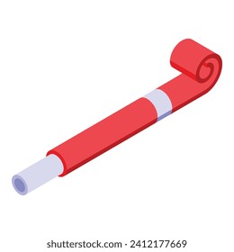 Red color party blower icon isometric vector. Fun holiday. Noise striped