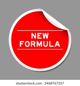 Red color peel sticker label with word new formula on gray background