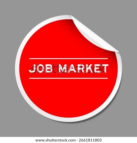 Red color peel sticker label with word job market on gray background