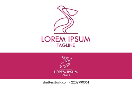 Red Color Pelican Simple Line Art of Bird Logo Design
