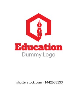 Red color Pen and hexagon type education logo vector with dummy Text.