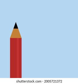red color pencil on light blue background