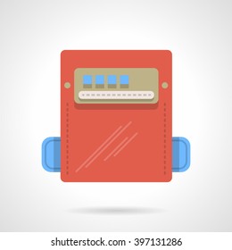 Red color power counter device with blank display. House appliances. Vector icon flat color style. Web design element for site, mobile and business.