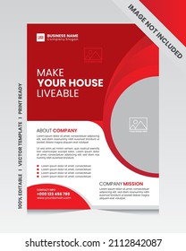 Red Color Real Estate Flyer Design Template, Unique Design, Vector Flyer, Print Ready Template