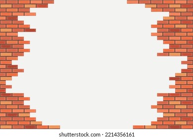 red color realistic brick wall with hole