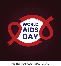 Ilustración vectorial de las cintas de color rojo con el texto Día Mundial de las ayudas en el medio. Plantilla de sensibilización sobre el SIDA, pancarta, afiche, diseño de tarjetas de felicitación.  Día Mundial de la Ayuda del 1 de diciembre .