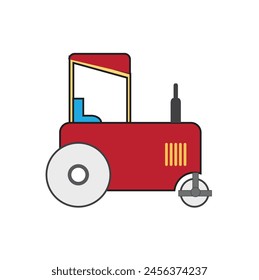 A red color road roller with read canopy  - Illustration of construction machinery - Vector , icon 