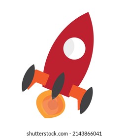 A red color rocket with fire coming out  - Space exploration illustration - vector , icon 